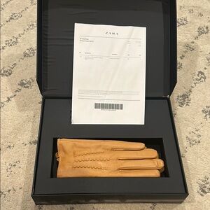 Zara Tan Leather Gloves Premium Accessories